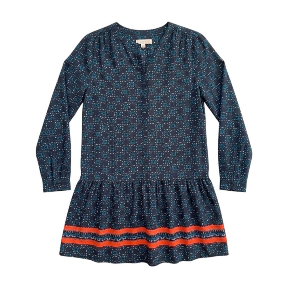 Long Sleeve Dress LOFT size Small Modest‎ Cute Classy Navy Blue Flowy Summer